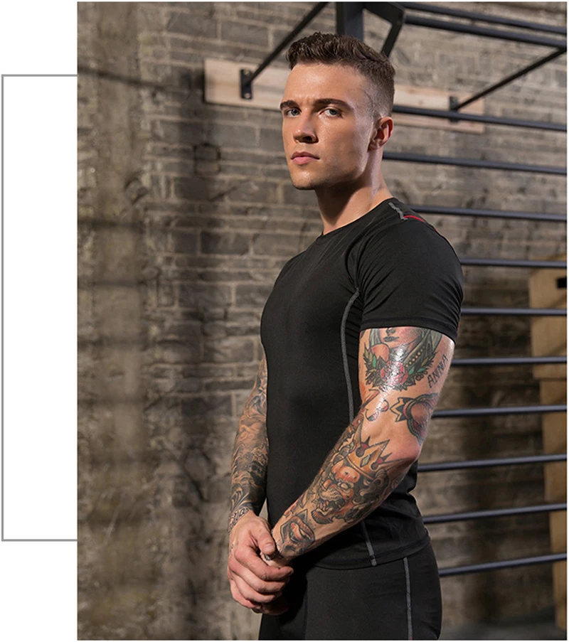Men Compression Shirts Dry Fit Gym Shirt Breathable Rashguard Running TShirt Fitness Top Tee Muscle Trainning Elastic Sportswear