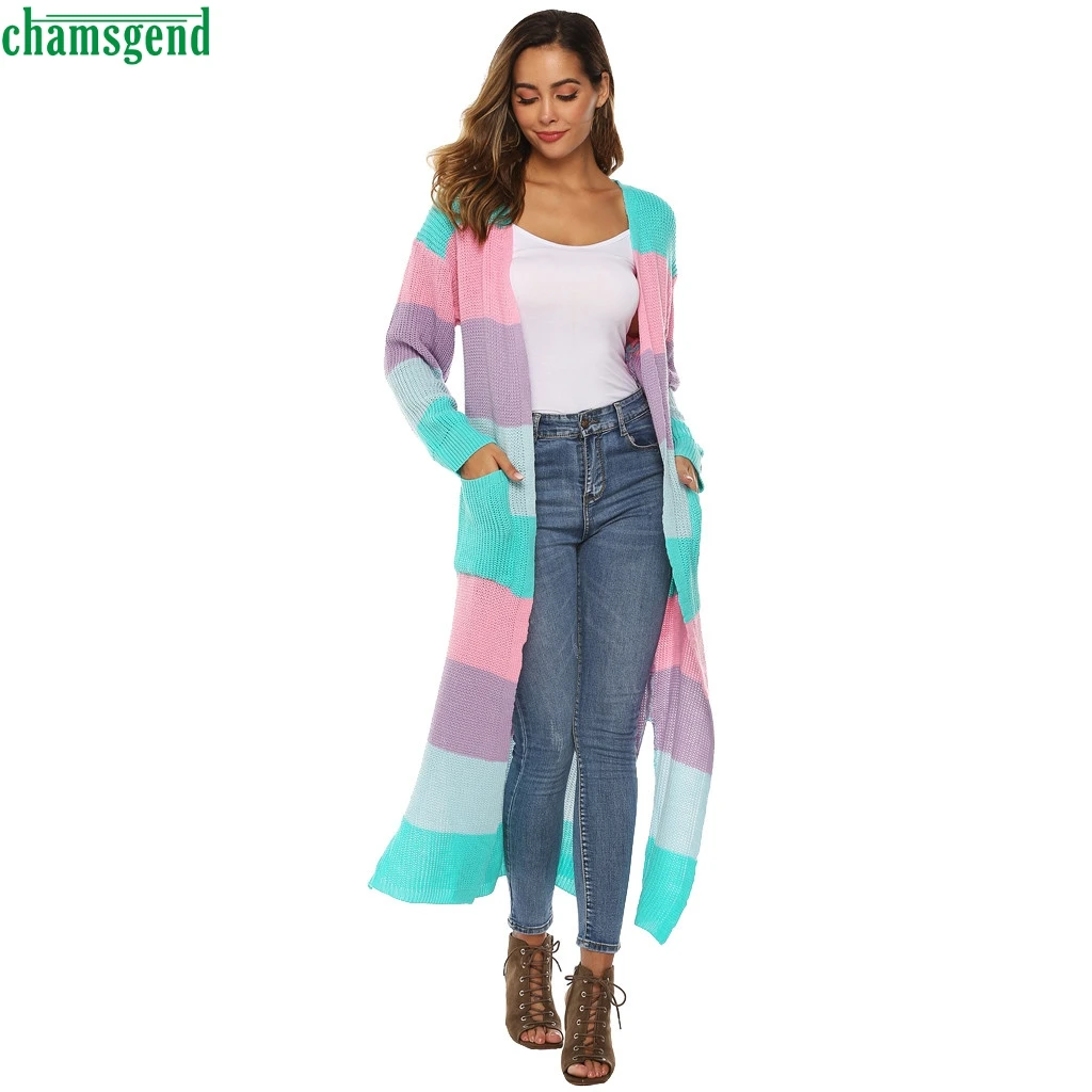 

Chamsgend Elegance Women's Irregular Split Pocket Sweater Cardigan Simplicity Colorful Patchwork Long Coat Casual Open Cape Tops