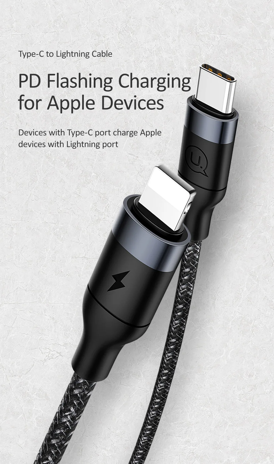 USAMS 2 шт. 18 Вт Кабель для быстрой зарядки PD для iPhone usb type C для освещения Apple зарядный кабель usb C для L для iPhone кабель для передачи данных