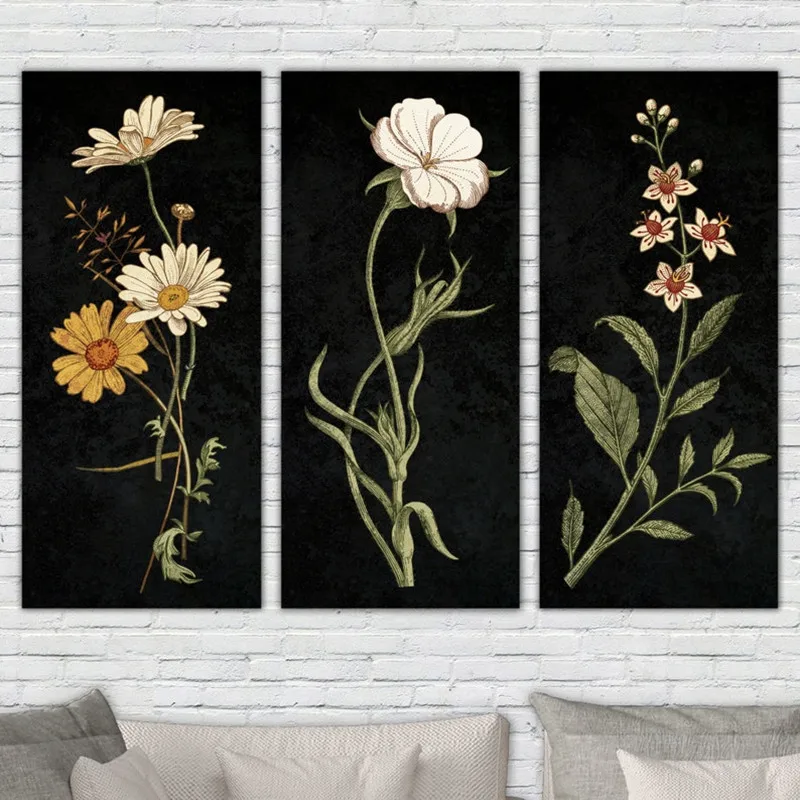Traditional Flowers On Black Background Canvas Painting Wall Art Floral Posters And Prints For Living Room Modern Home Decor | Дом и сад