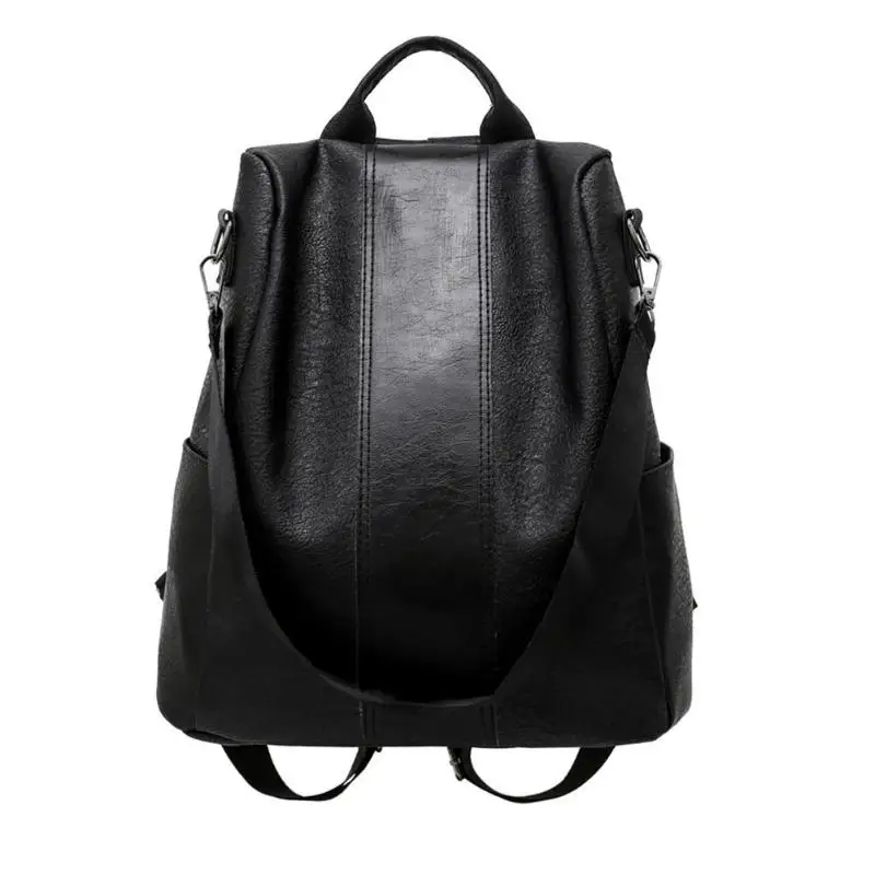 Женский рюкзак в стиле ретро из искусственной кожи, школьная сумка на плечо, одноцветная Повседневная сумка для путешествий, рюкзаки для женщин - Цвет: Черный