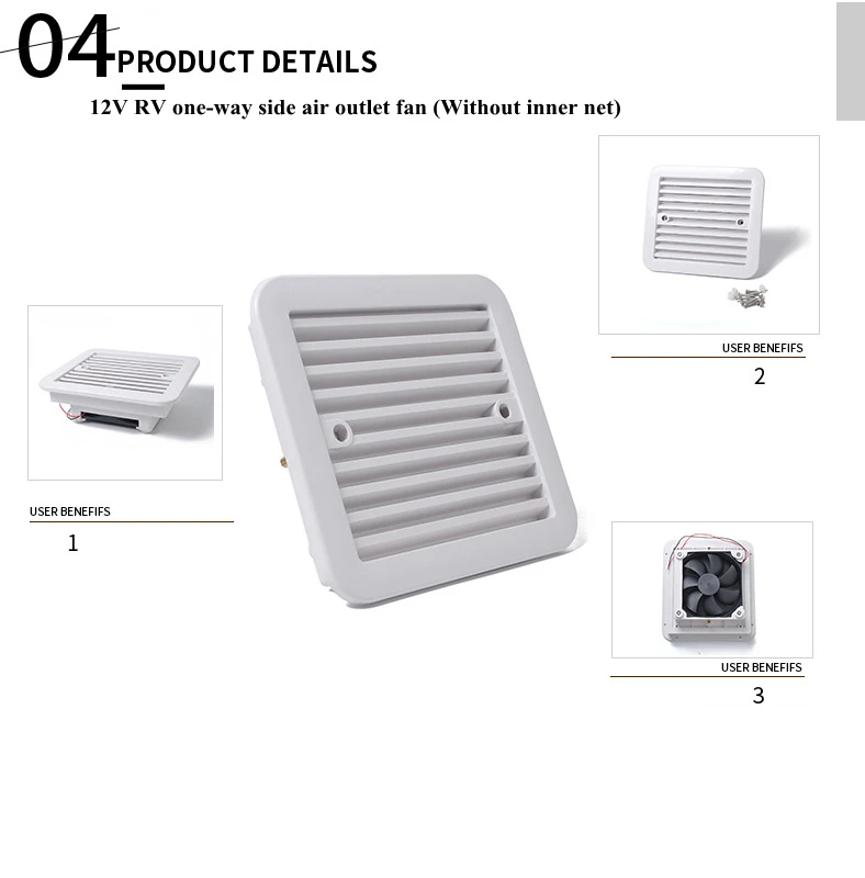 1Pcs 12V RV Trailer Caravan Side Air Vent Ventilation Blade Fan Blower Cooling One-Way Dust-proof Exhaust Fan Mute/Strong Wind