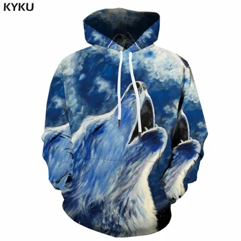 

KYKU 3d Hoodies Wolf Sweatshirts men Animal Hoodie Print Blue 3d Printed Cloud Hooded Casual Funny Sweatshirt Printed