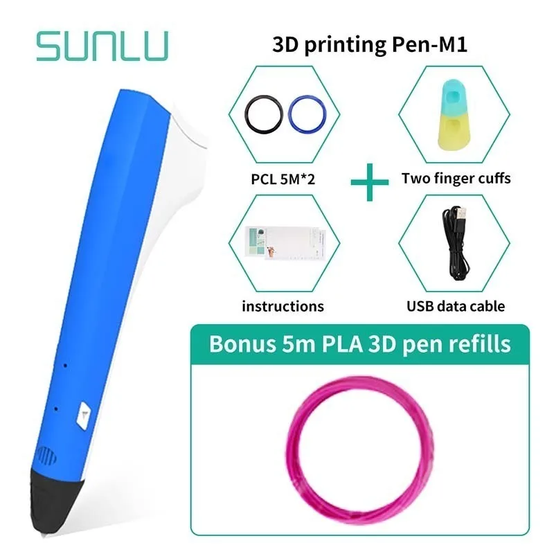 SUNLU 3D печать Ручка для детей DIY ремесло и исследуйте творческие инструменты синий цвет 3D коробка для ручек набор безопасен для начинающих