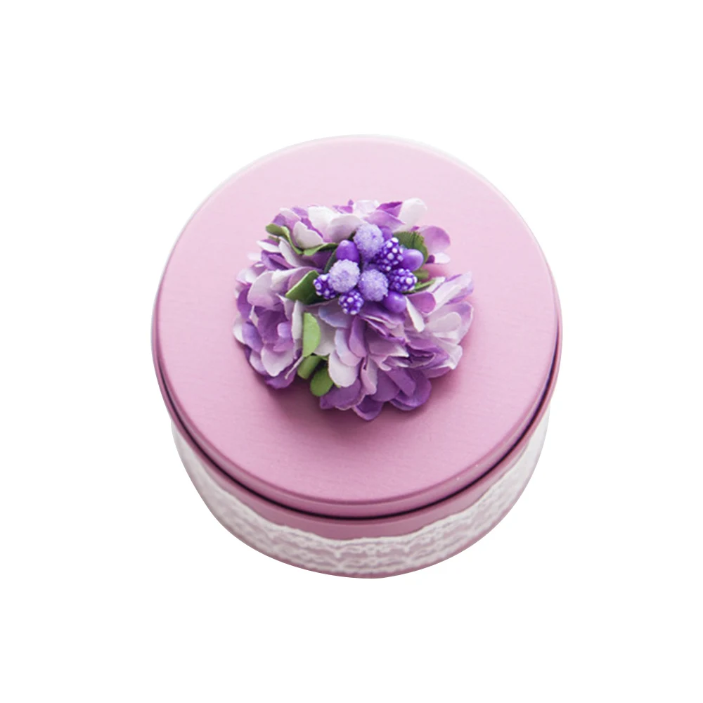 Purple 10 шт. коробка для хранения с кружевным декором, вечерние принадлежности, цветочный дизайн, Свадебная подарочная коробка для конфет, жестяная круглая металлическая коробка для конфет - Цвет: Purple