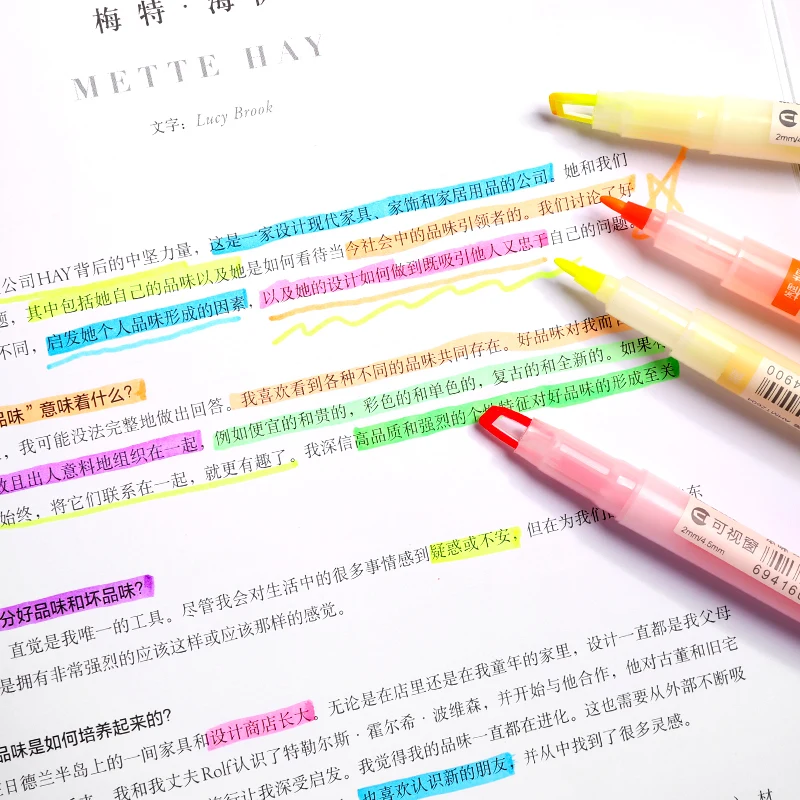 M&G 3/6pcs Clear View Multicolor Highlighter Double tips Stick marker Assorted 6 Colors Window double Tip Color Highlighter Pen