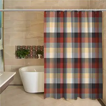 

Plaid Odorless Waterproof Shower Curtain Checkered Squares Pattern with Colorful Quilt Design Abstract Geometric Arrangement
