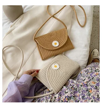 

New Fashion Women Girls Mobile Phone Bag Straw Woven Bag Small Crossbody Bags