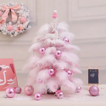 

LED Pink Christmas Tree Decor 45/60cm Feather Xmas Tree Romantic New Year Navidad Kids Girls Gift Home Party Office Mall Decor