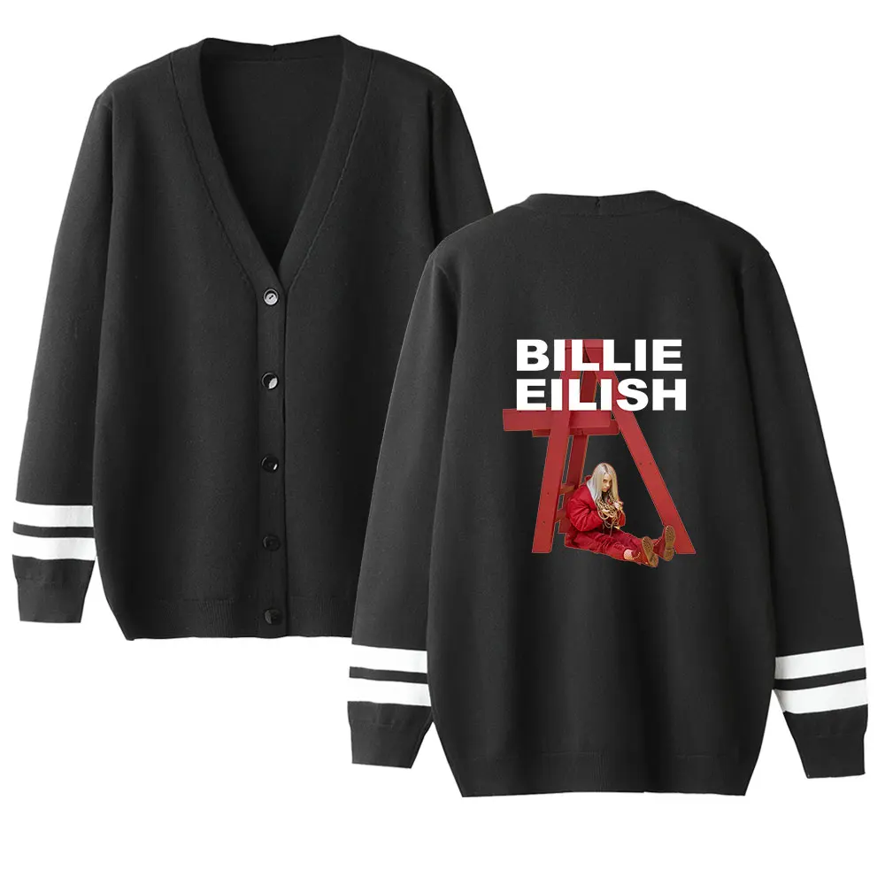 Billie Eilish женский/мужской осенний/Зимний женский вязаный кардиган размера плюс, пальто, Маленькая шаль, вязаная одежда в стиле хип-хоп, Billie Eilish, свитер