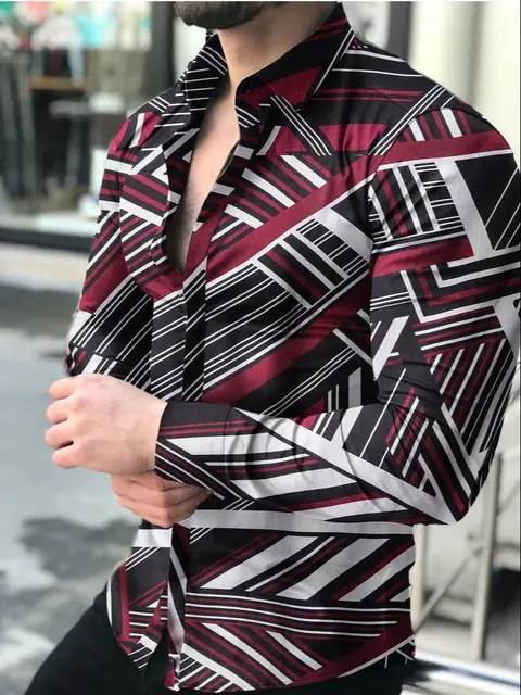 Men's Shirt Long Sleeve Hawaiian  Social Luxury Button Up Cardigan Blouses Wholesale 2021Single Breasted Turn-down Collar Broad cs15
