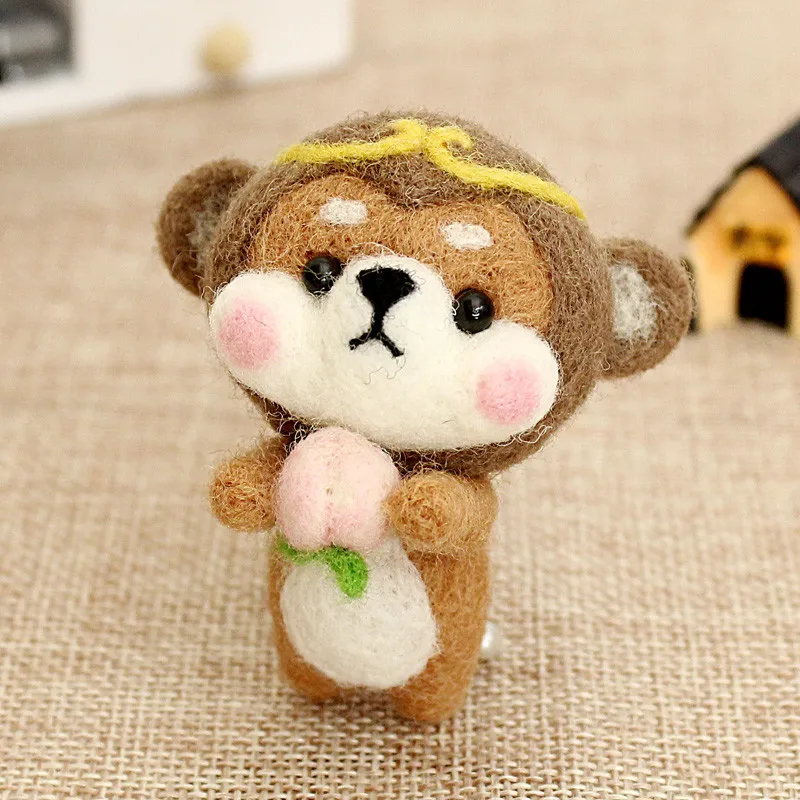 Kits of Monkey DIY иголка для рукоделия из валяной Животные ручной работы 12 китайских моторных лодок Стиль из косплей Shiba игрушка войлочная шерсть наборы для ремесла для детей& Friend подарок - Цвет: Kits of Monkey