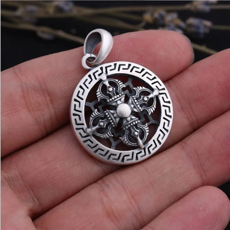 Real S990 Pure Silver Buddhist Pendant For Man Retro Eethnic Style Good Luck Ward Off Evil Jewelry
