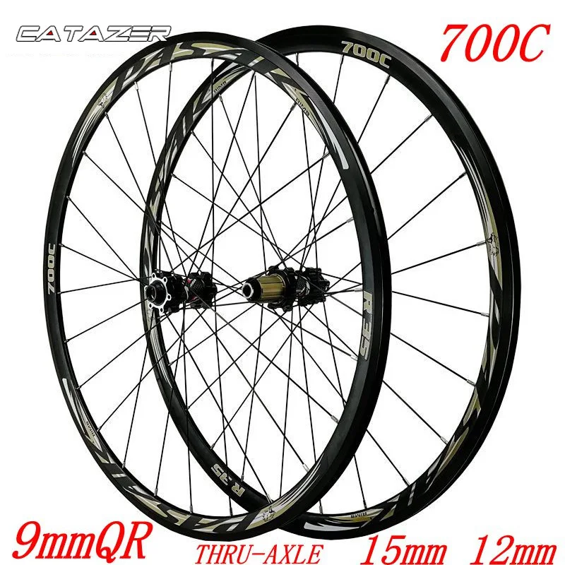 

700C Road Wheels Disc Brakes Bicycle Road Wheelset 30mm Alloy RIM Direct-pull Spoke 9mm QR Thru-axle 15mm/12mm