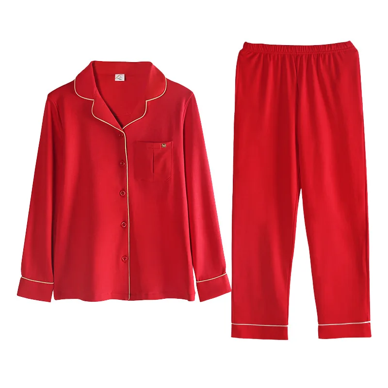 

Long-Sleeved Cardigan Wedding Red Color Clothes Gift Wedding Homewear Set Spring and Autumn Pajamas Women's Cotton Clothes