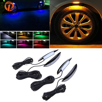 

POSSBAY 4x Black Car Auto Fender Flares Light Decor Wheel Eyebrow Under LED Arch Atmosphere Lamp Tire RGB Lights