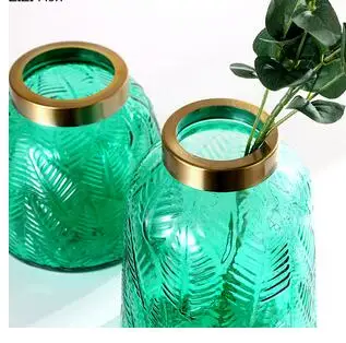 

GRADIENT COLORFUL GLASS VASES EMBOSSED LEAVES HYDROPONICS FLOWER ARRANGEMENT FLOWERS POT TRANSPARENT VASE HOME DECOR ORNAMENTS