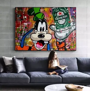 

whosale high quality aritist handmade Mickey and Heineken on Canvas Monopoly Mouse oil painting artwork for kid's room