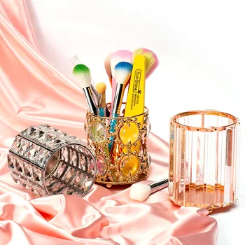 

Crystal Metal Pen Holder Glitter Brush Storage Tube Makeup Brush Container Desktop Stationery Organizer Home Office Organization