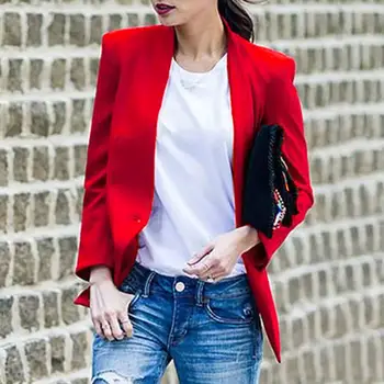 

Office Lady Solid Color One Button Long Sleeve Blazer Suit Coat Jacket