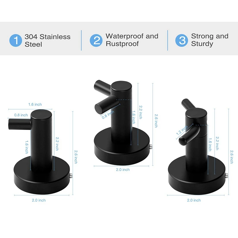 Towel Hook Matte Black for Bathroom,Bath Clothes Cabinet Closet Sponges Robe Hook Wall Mounted Round Kitchen Heavy Duty Door Han