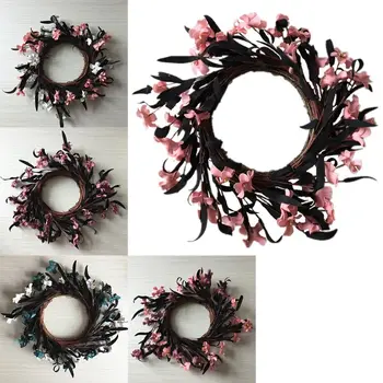 

Blue White Flowers Floral Wreath for Home Wall Front Door Decorations Hanging