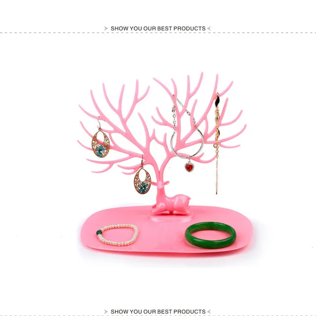 pink FIONTO олень кольцо для серьг и ожерелья ювелирные браслеты и кулоны Дисплей подставка, лоток дерево хранения Органайзер-держатель ювелирных изделий CE0560/5 - Цвет: pink