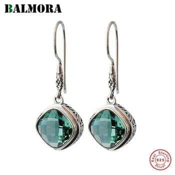 

BALMORA Real 925 Sterling Silver Retro Artificial Diopside Drop Earrings For Women Lady Gift Elegant Jewelry Ethnic Fashion