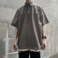 Summer Pullover Shirt Men's Fashion Solid Color Casual Shirt Men Streetwear Wild Loose Short Sleeve Shirts Mens Dress Shirt