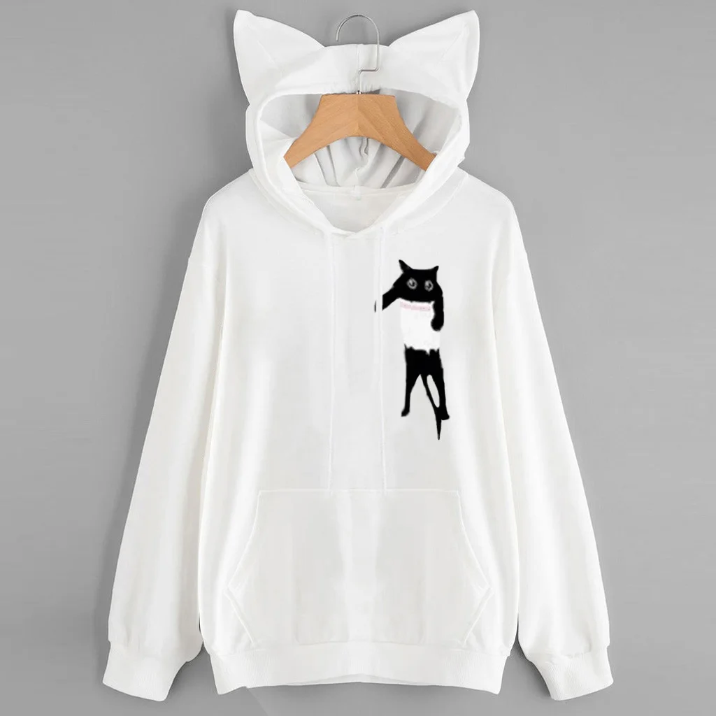 Новинка 2019 осень женские милые Мультяшные кошачьи уши Hoddies однотонная шапка с