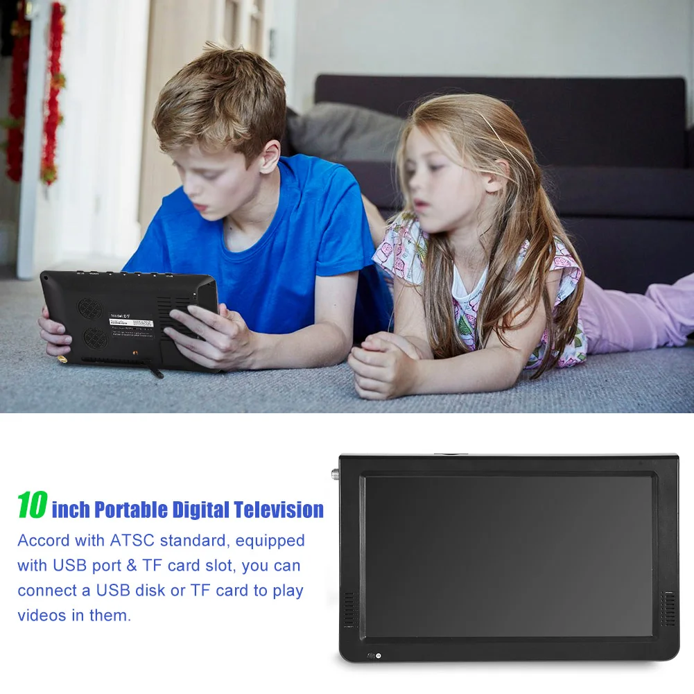 LEADSTAR 10 inch Digital Television ATSC Portable TV 1080P HD HD-compatible Video Player for Home Car US Plug 110‑220V