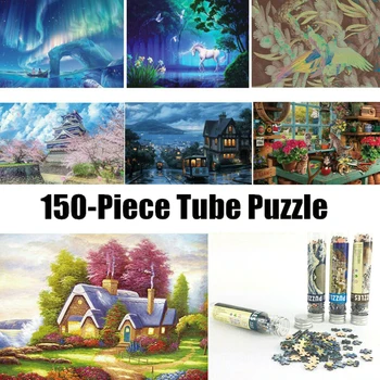 

150 Piece Puzzle Children Adult Mini Tube Wooden Jigsaw Decompression Early Learning Education Brain Patience Game Toy Gifts