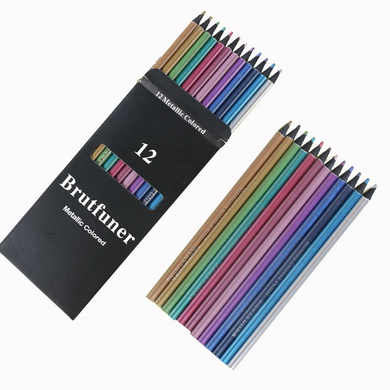 Brutfuner Metallic Non Toxic Colored Drawing Pencils 12 Color Sketching