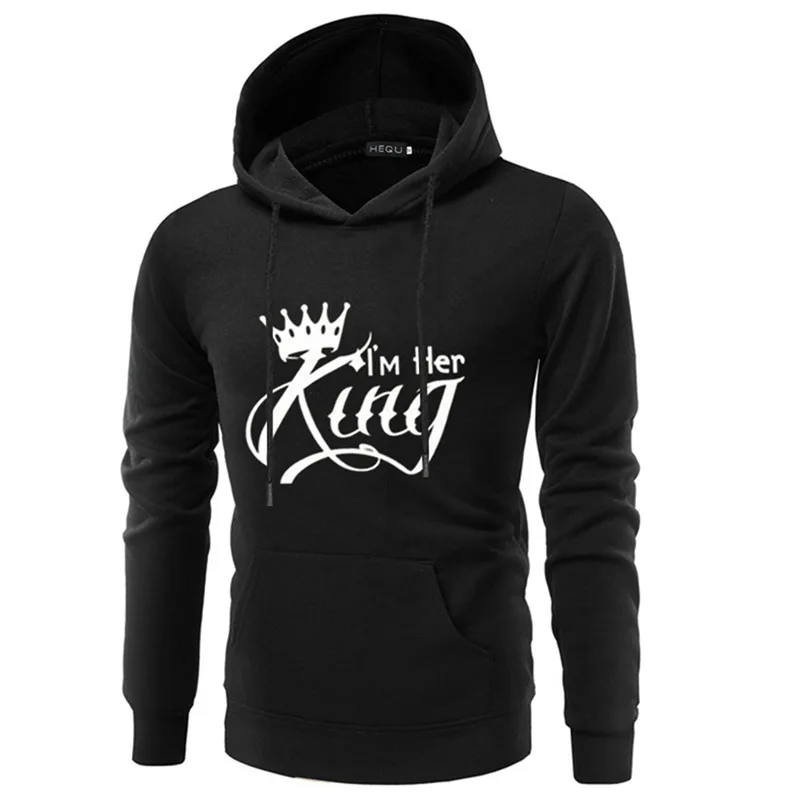 Новинка, женские и мужские толстовки с принтом King queen, толстовки с капюшоном для влюбленных пар, повседневные пуловеры, спортивные костюмы