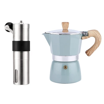 

Hand-Cranked Coffee Grinder with Silicone Stainless Steel & Aluminum Moka for Espresso Coffee Maker Percolator Stove