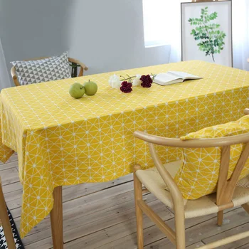 

ELEG-Yellow Chessboard Decorative Table Cloth Cotton Linen Tablecloth Dining Table Cover For Kitchen Home Decor