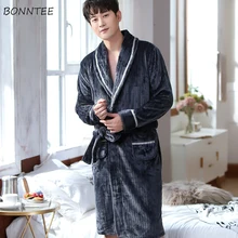 Мужские халаты, одноцветные, удобные, размера плюс, Повседневная Домашняя одежда, мужская, s, толстая, зимняя,, модная, для взрослых, высокое качество, длинный халат