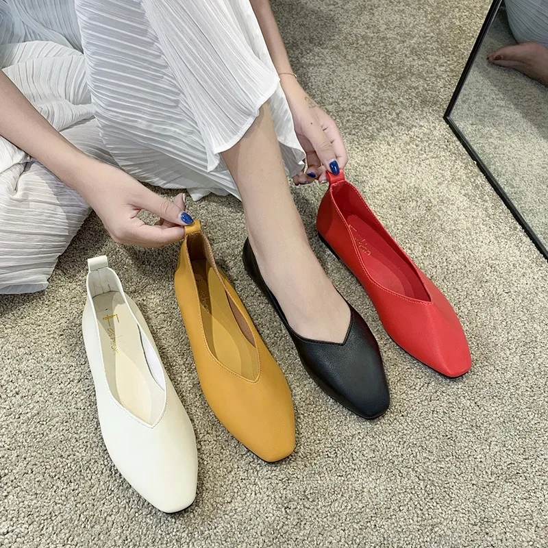 

Women's Casual Flats Bailarinas Luxury Brand Shoes Woman Square Toe Ballet Female Boat Shoes Slip-on Maternity Loafers Feminino