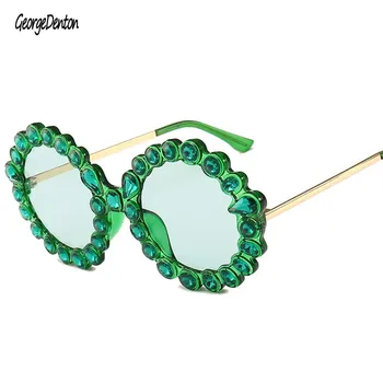

Oversized Rhinestone Women Sunglasses Round Brand Luxury Designer Large Frame Sun Glasses Female Crystal Eyewear UV400