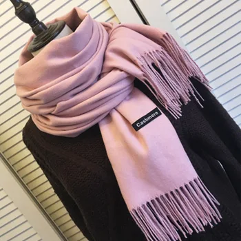 

2018 Autumn winter imitation cashmere scarf plain color lady monochrome Tassel warm shawl scarf thick red shawl women scarf