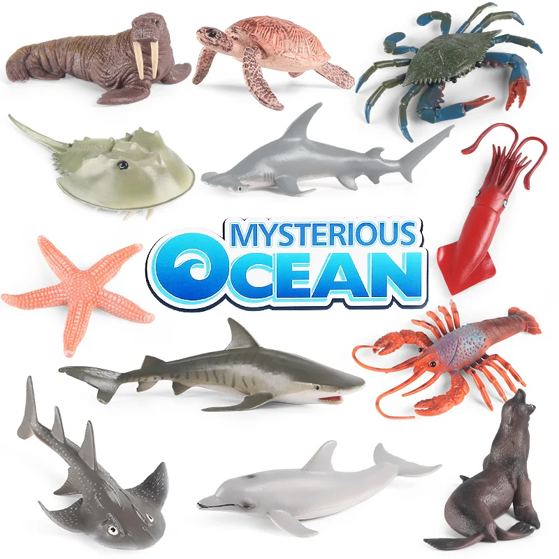 

Oenux Sea Life Set Shark Whale Dolphin Squid Turtle Model Marine Ocean Animal Action Figures Educational Kids Toy Gift With Box