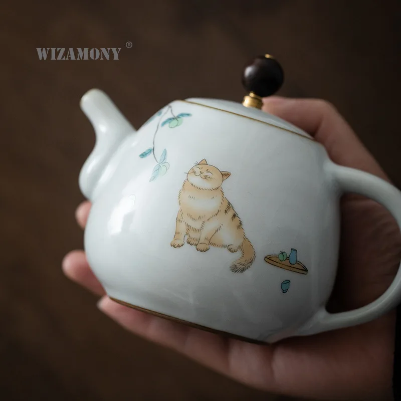 Большой керамический чайник WIZAMONY Cat Moon Ru для дома кунг-фу чая ПАО-ча-Ху дань-Ху с