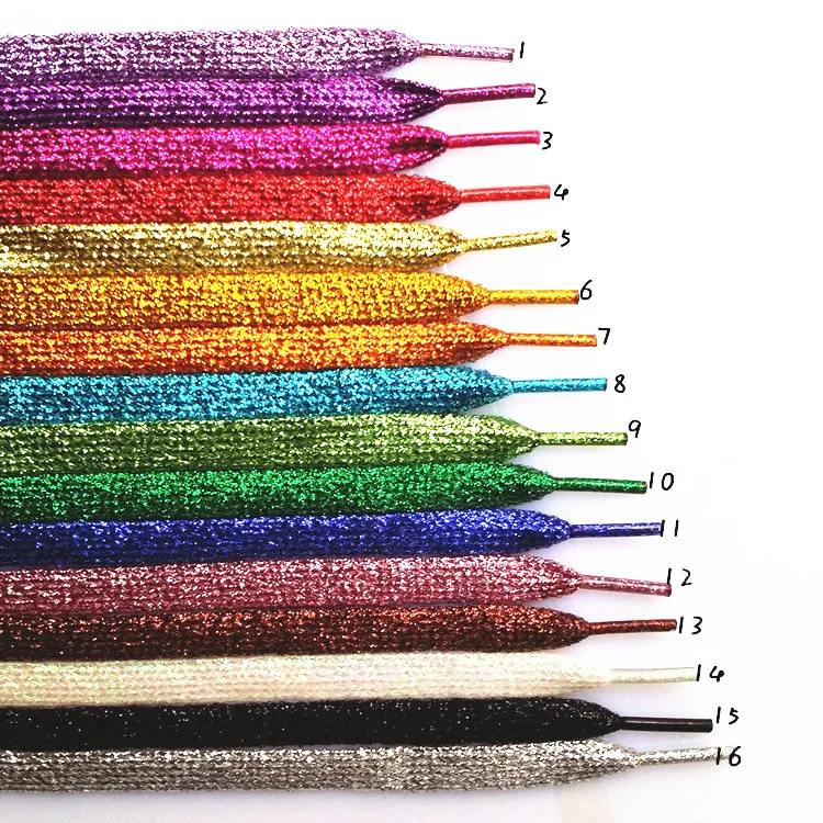 

1Pair Flat Sneakers Strings Lace Shoelaces Metal Flashing Shiny Gold Silver Flat Laces Thread Sports Shoes Running Shoe Laces