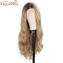 Энергичные длинные волнистые светлые Омбре кружевные передние парики для женщин синтетические темно-коричневые корни парик для ежедневного и вечерние использования смешанный цвет для волос