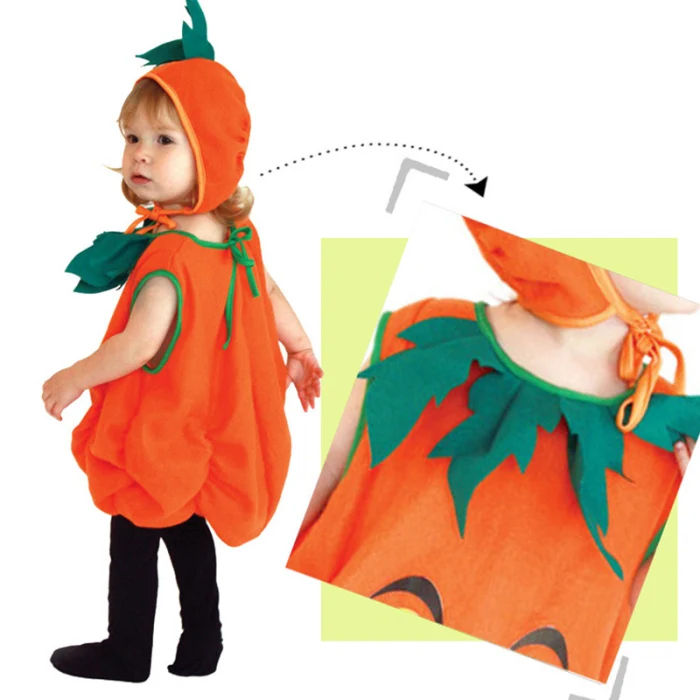 Halloween Baby Kids Pumpkin Fancy Sleeveless Jumpsuit with Hat Clothes Cosplay Costume for Boy Girl ZJ55