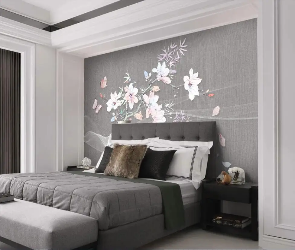 Пользовательские обои китайский стиль ручная роспись Магнолия ваза с бабочкой фоновая стена Высококачественный водонепроницаемый материал
