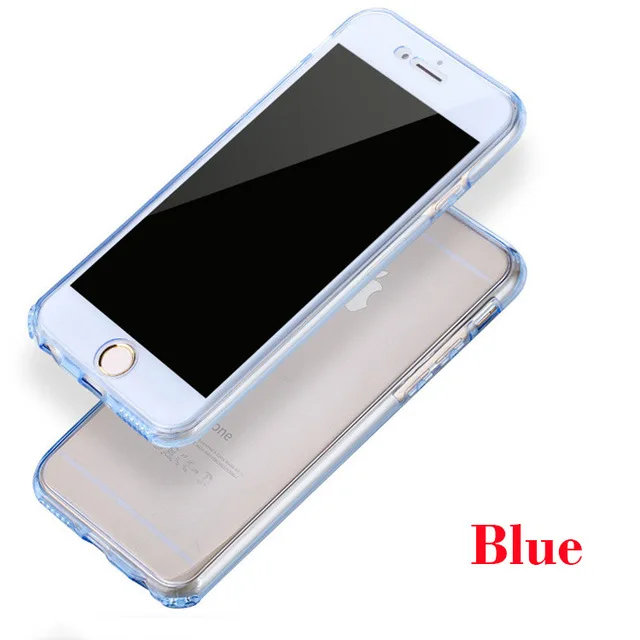 Для iphone 11 6 6S 8 7 Plus se 5S 5 X XR XS 11Pro MAX полный корпус 360 градусов защитный мягкий силиконовый прозрачный противоударный чехол из ТПУ - Цвет: blue
