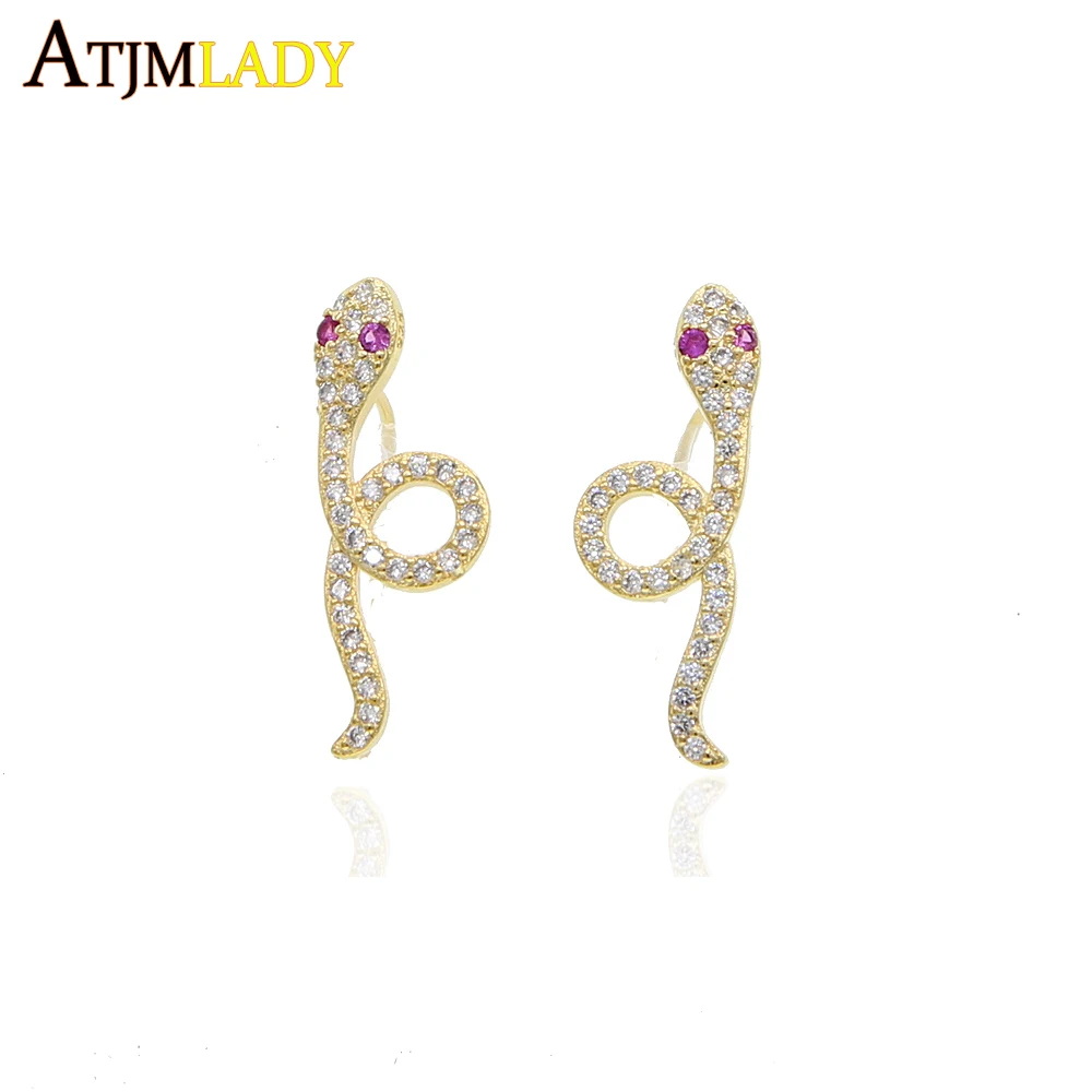 

drop shipping micro pave cz snake wrap climber long pin earring Gold vermeil cute snake sweep jewelry gold rose gold color