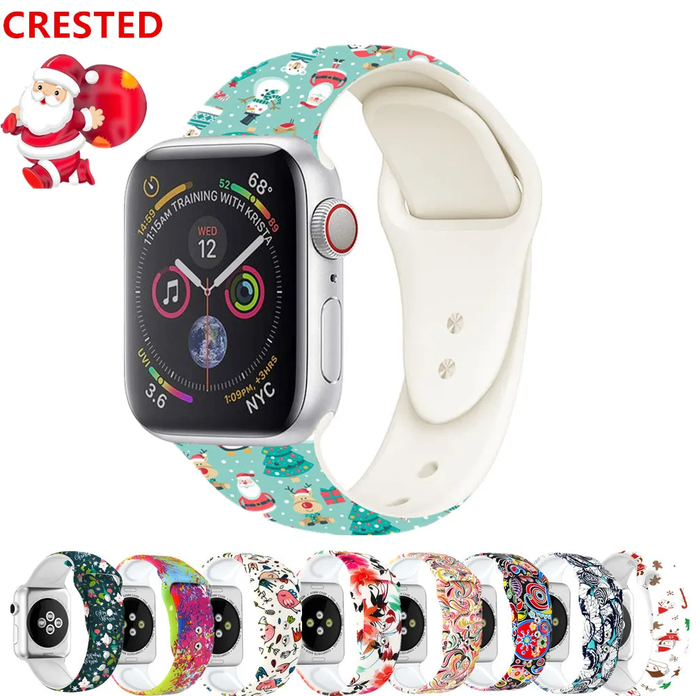 Силиконовый ремешок для Apple watch 5 4 3 2 44 мм 40 мм iwatch ремешок 38 мм 42 мм Рождественский ремешок для часов браслет 44/40/42/38