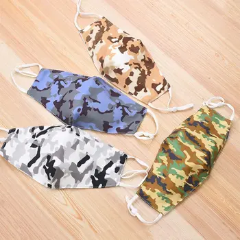 

Unisex Cycling 2-Ply Cotton Mouth Mask Contrast Color Camouflage Dustproof Sunscreen Washable Adjustable Face Cover